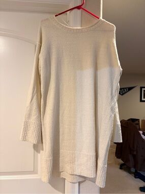Free People Cream Textured Crewneck Tunic Sweater